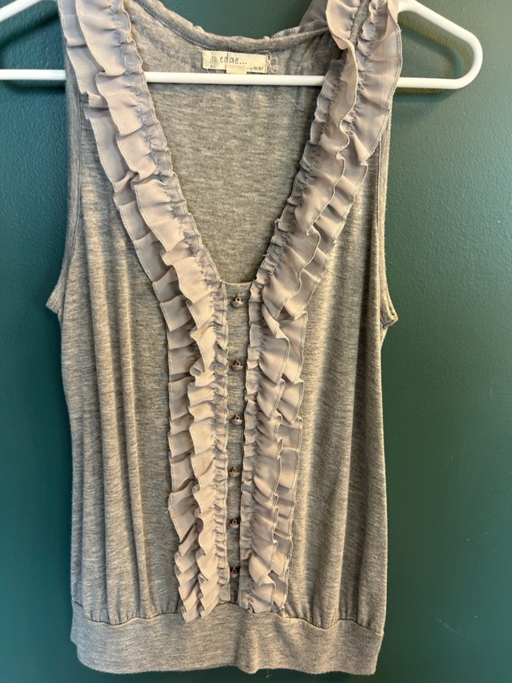 Gray Ruffle-Trim Sleeveless Top